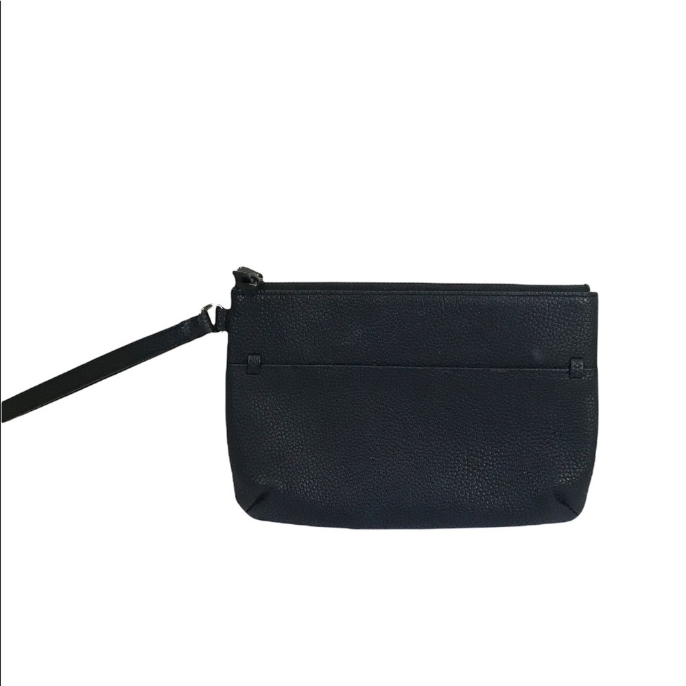ECCO NEW Pebble Leather Wristlet Clutch Bag Zipper Pocket Black Purse Handbag